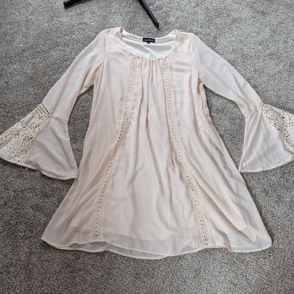 Ivory Mini Bell Trumpet Sleeve Dress
